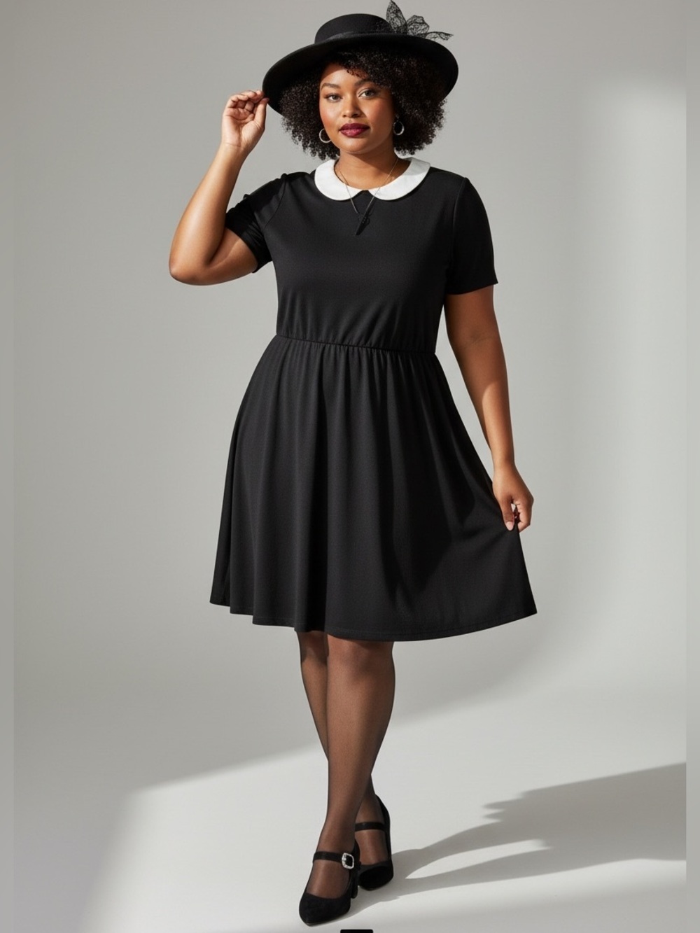 NWT Unique Vintage Black Peter Pan Collar Retro Witchy Dress Sz 1X